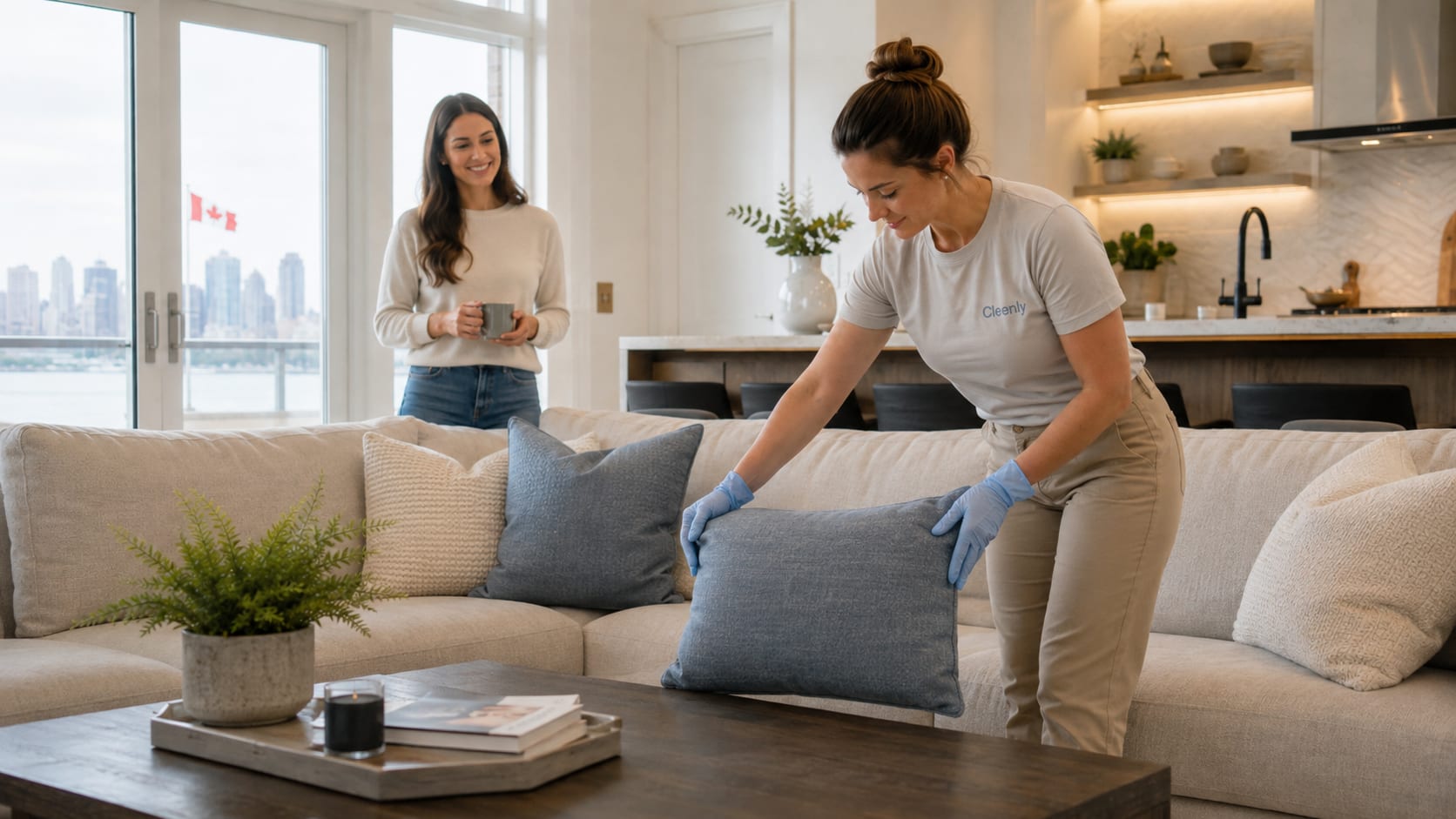 Bright, tidy living space after cleaning